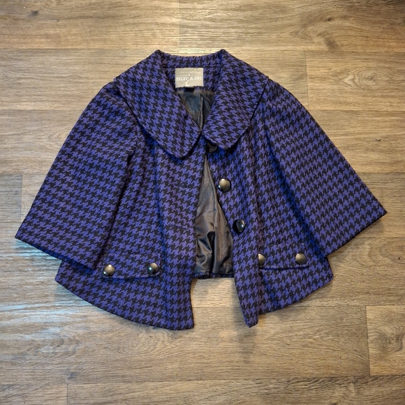 Mac & Jac Purple Houndstooth Cropped Wool Jacket Coat Trapeze - Picture 5 of 13